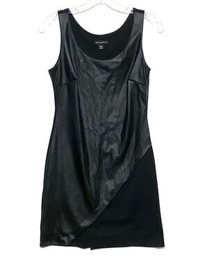 Metaphor Black Faux Leather Mixed Media Sheath Dress XS Sleeveless Asymmetrical